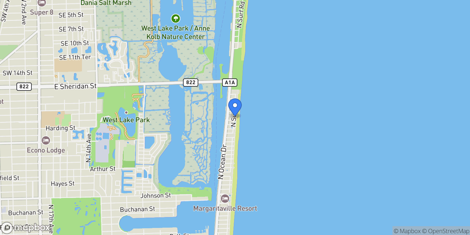 Map showing 2910 N Surf Rd, Hollywood, Florida, United States.
