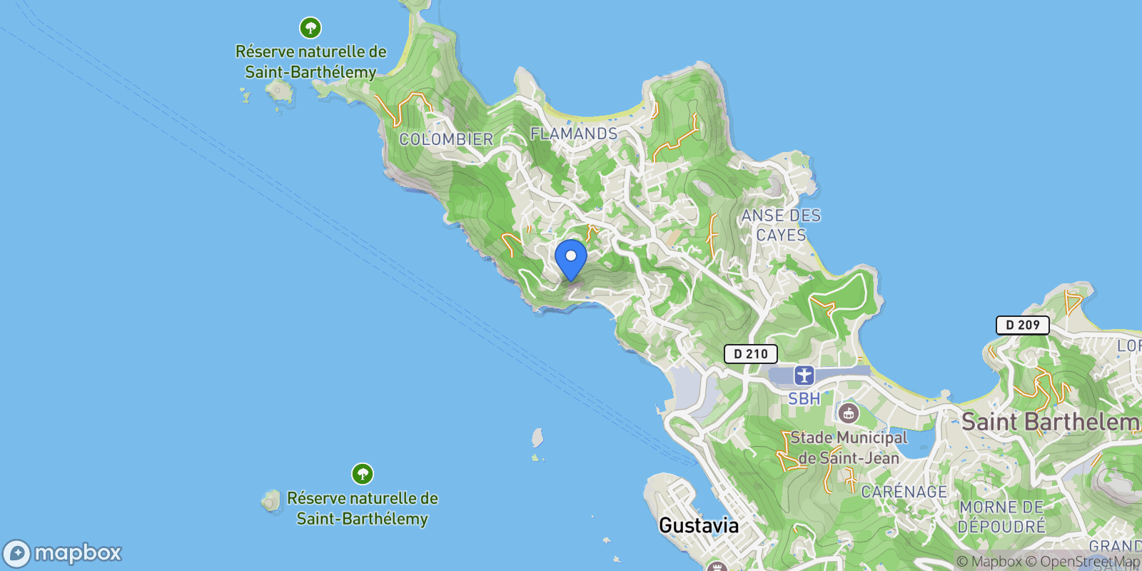 Map showing CR-UTP Corossol, Saint-Barthélemy, BL 97133, Corossol, Saint Barthélemy.