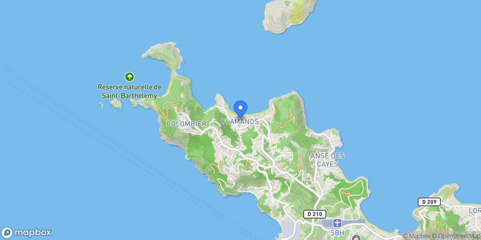 Map showing CR-MFA Flamands, Saint-Barthélemy, BL 97133, Flamands, Saint Barthélemy.