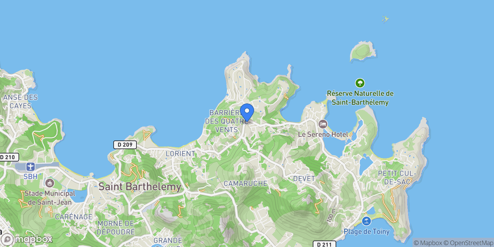 Map showing CR-MLI Mariogt, Saint-Barthélemy, BL 97133, Marigot, Saint Barthélemy.