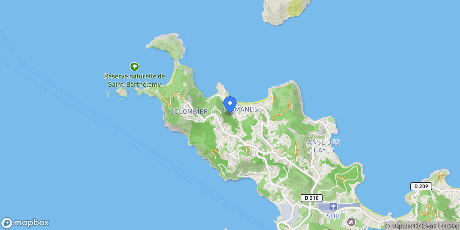 Map showing CR-FML Flamands, Saint-Barthélemy, BL 97133, Flamands, Saint Barthélemy.