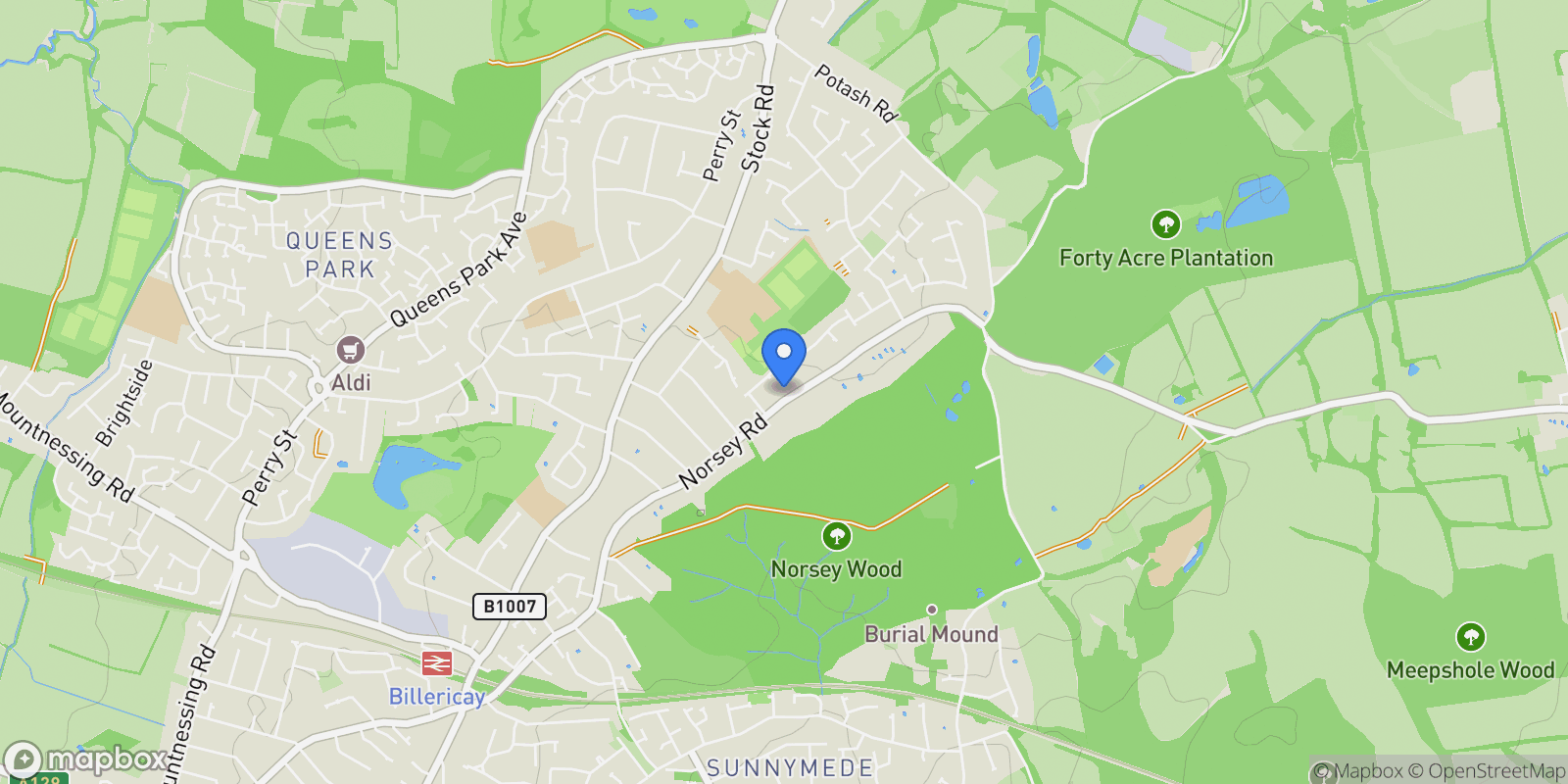 Map showing 166 Norsey Road, Billericay, Billericay, England, United Kingdom.