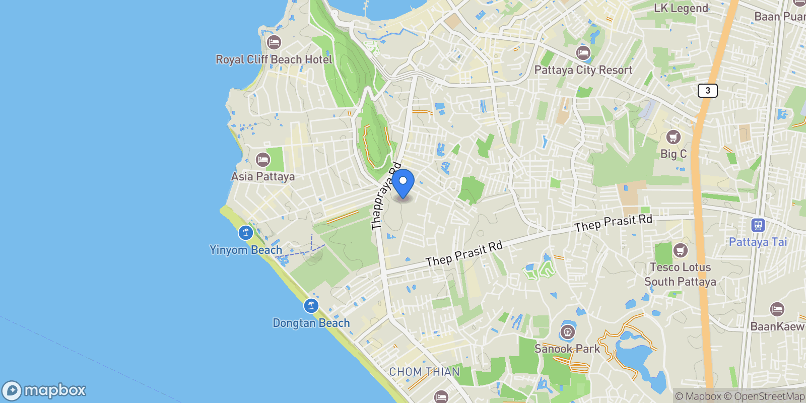 Map showing Chonburi,, Pattaya City, Chon Buri, Thailand.