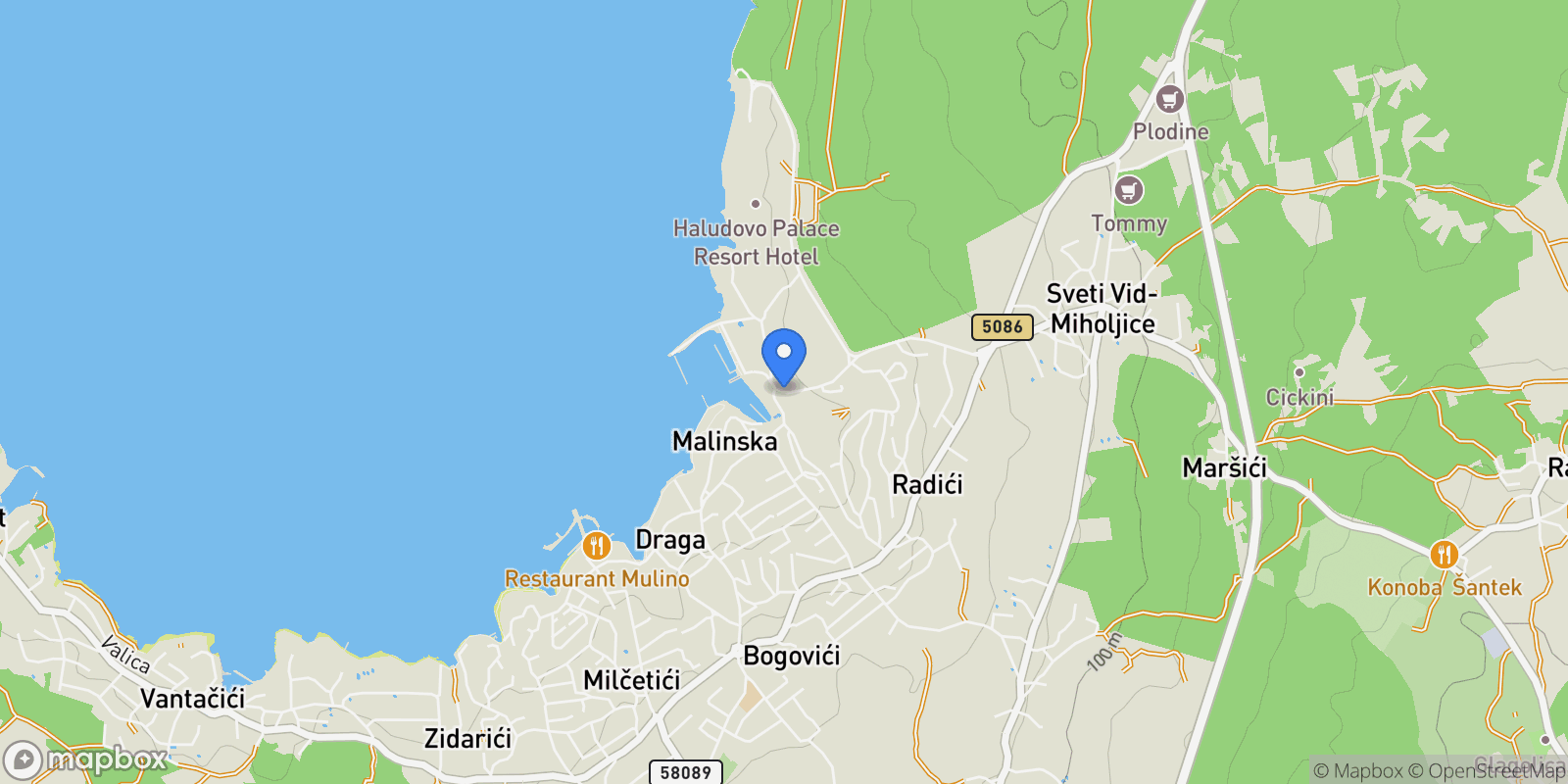 Map showing Malinska, Primorje-Gorski Kotar County, Croatia.
