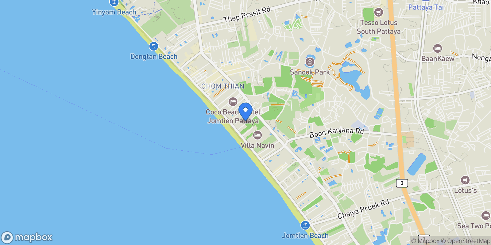 Map showing Chonburi,, Pattaya City, Chon Buri, Thailand.