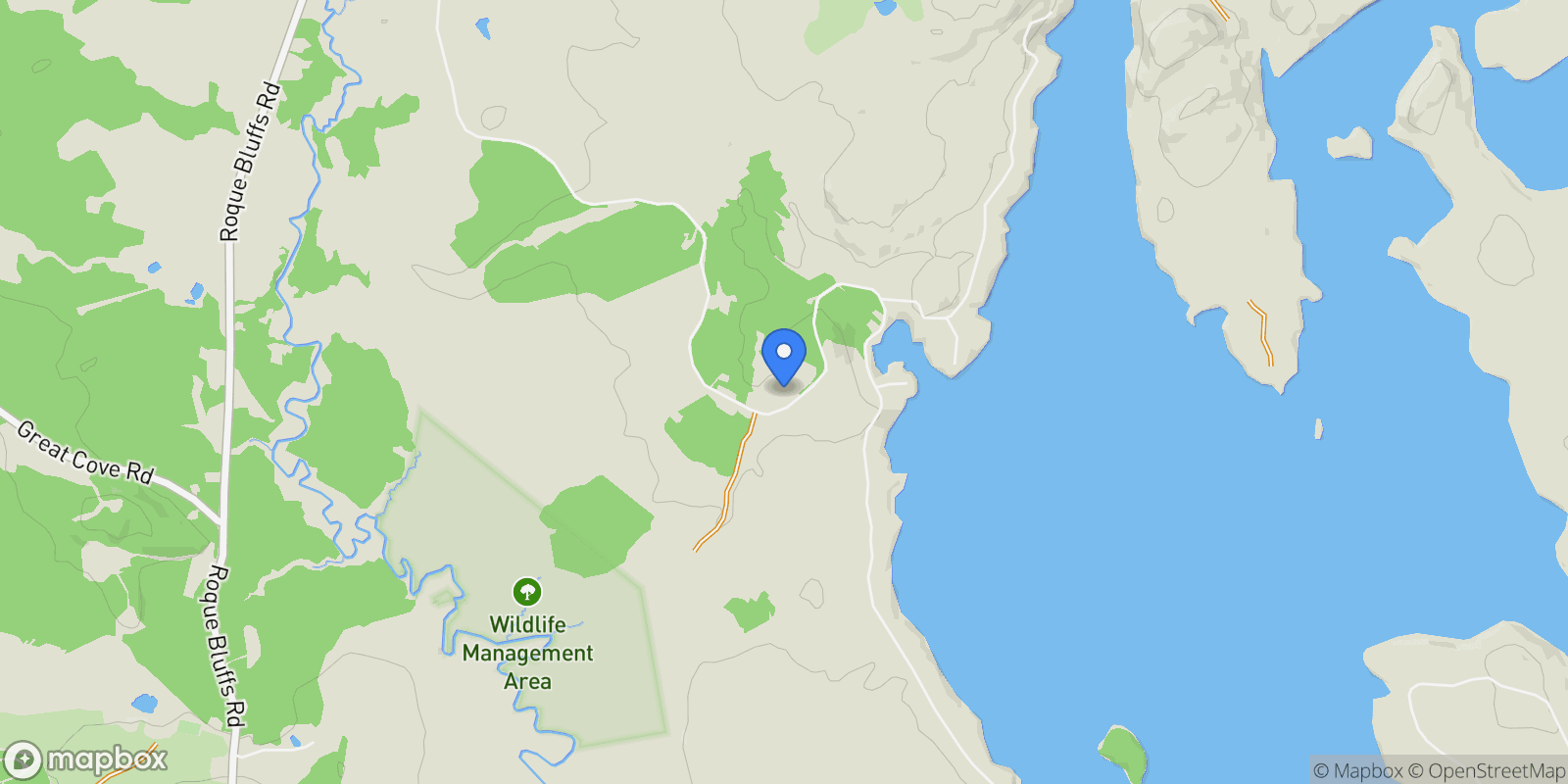 Map showing 408 Duck Cove Road, Roque Bluffs, ME 04654, Roque Bluffs, Maine, United States.