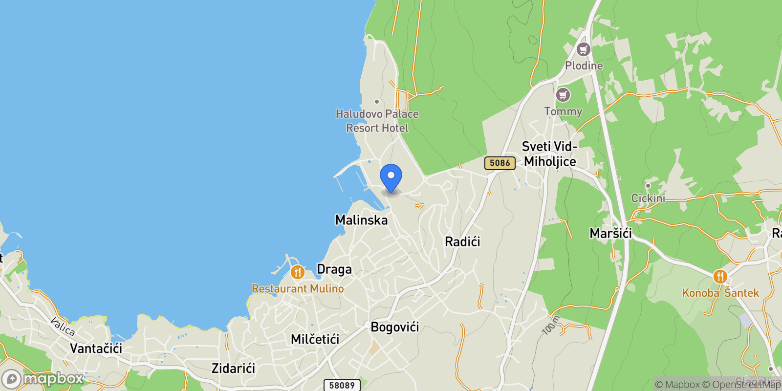 Map showing Malinska, Primorje-Gorski Kotar County, Croatia.