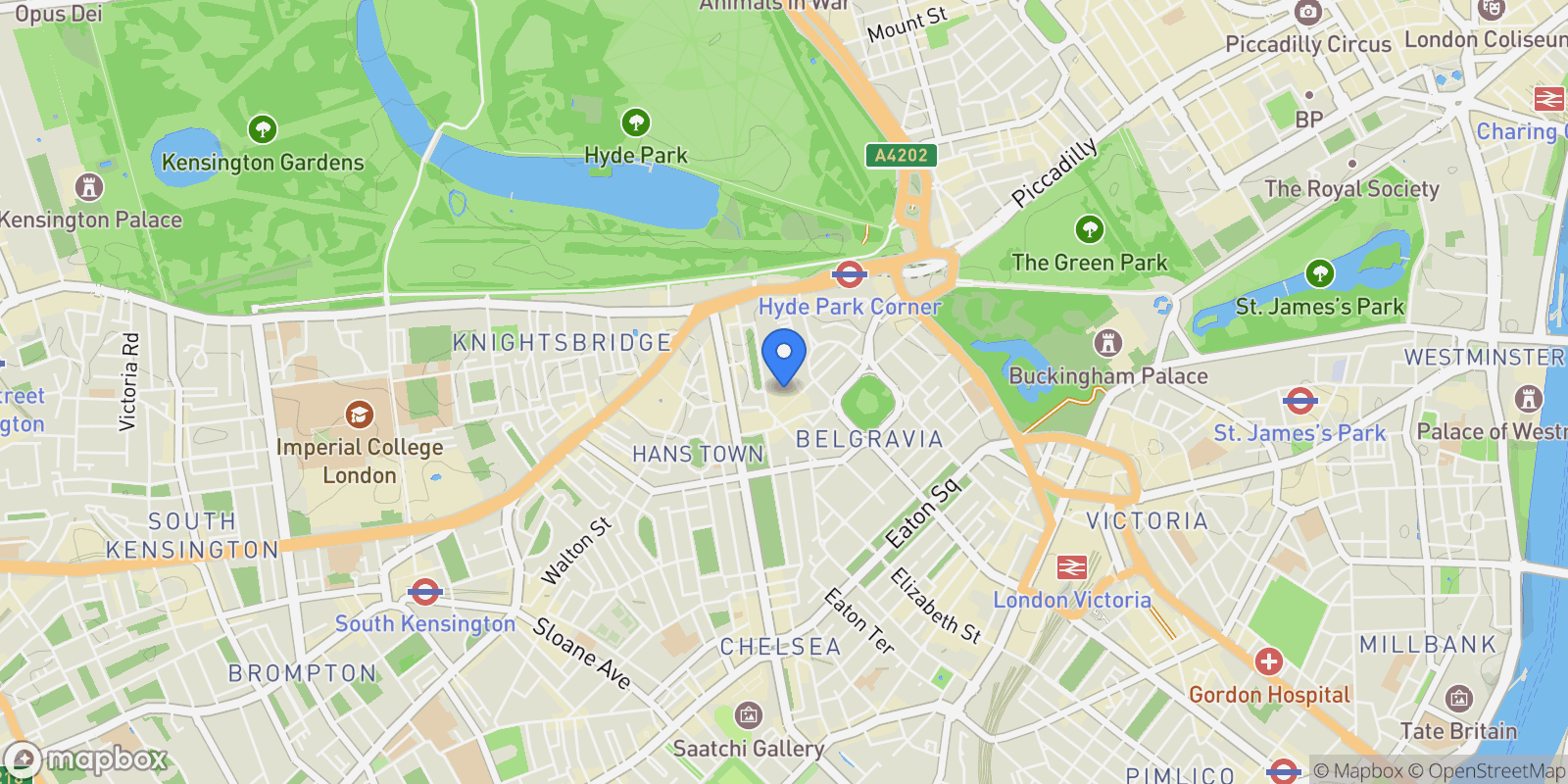 Map showing lowndes square, London, England, United Kingdom.