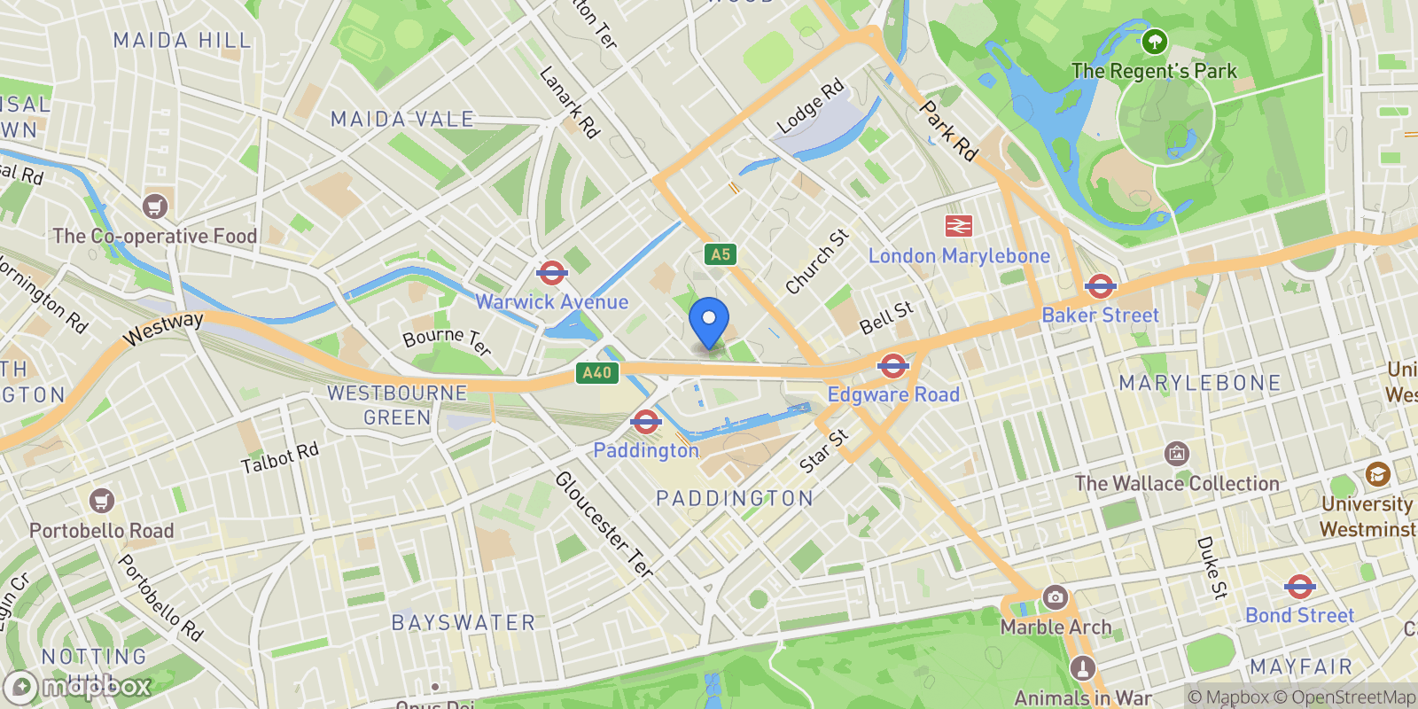 Map showing Garrett Mansions, EDGWARE ROAD, London, England, United Kingdom.
