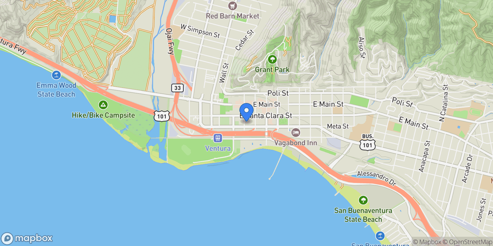 Map showing 168 S Palm Street, Ventura, CA 93001, Ventura, California, United States.