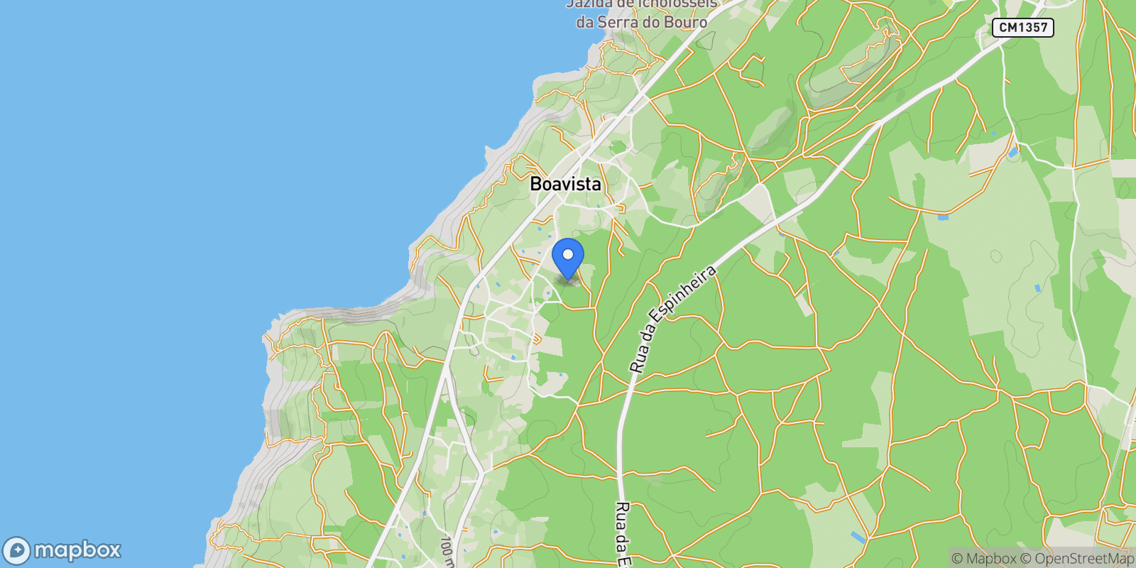 Map showing Rua das Laranjeiras, Santo Onofre e Serra do Bouro, Leiria District, Portugal.