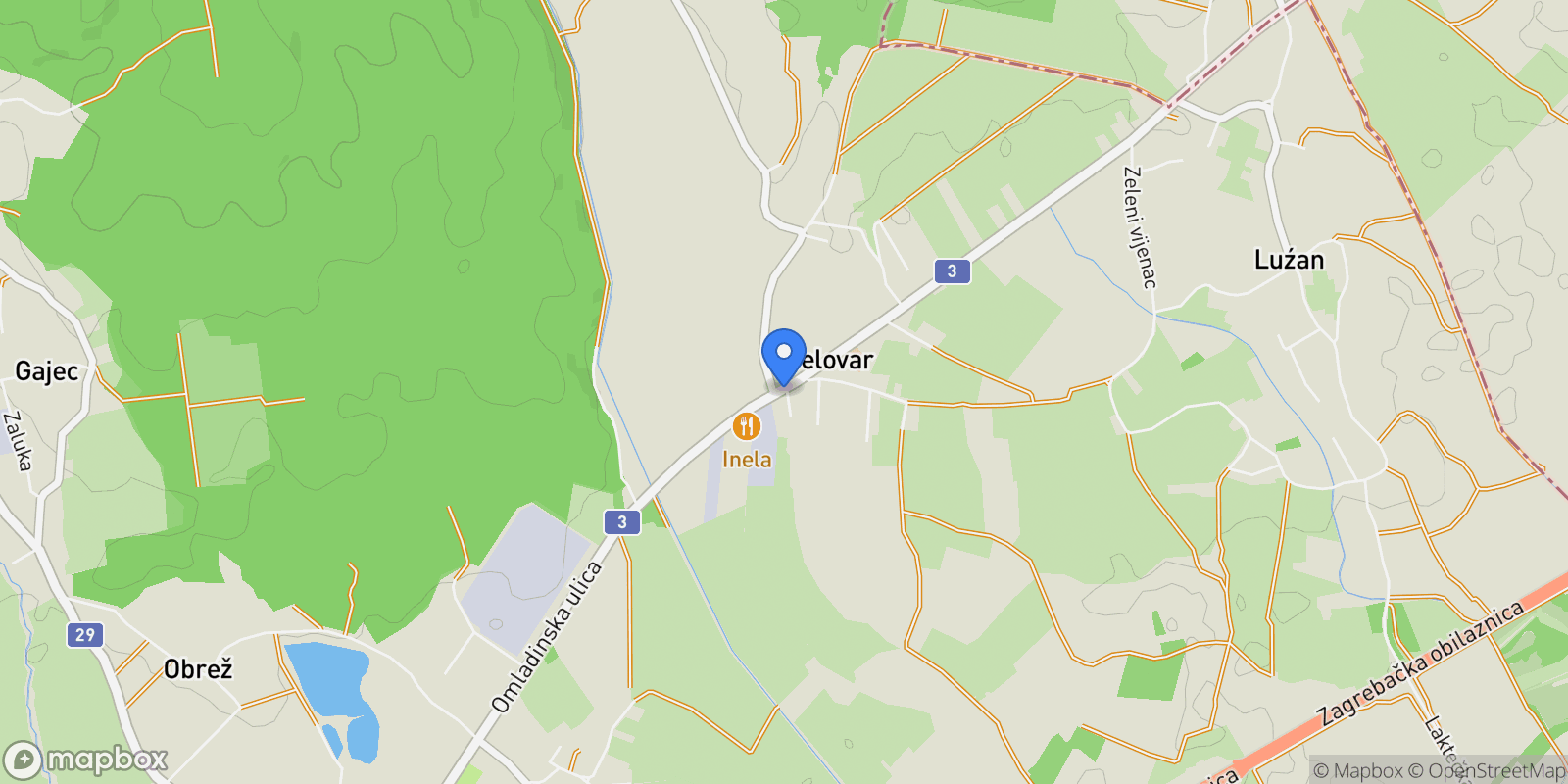 Map showing Belovar, City of Zagreb, Croatia.