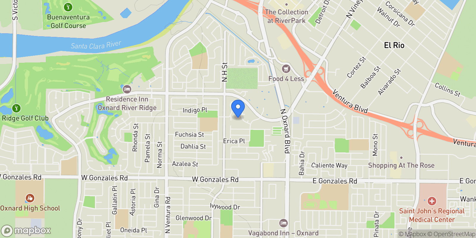 Map showing 550 Holly Avenue, Oxnard, CA 93036, Oxnard, California, United States.