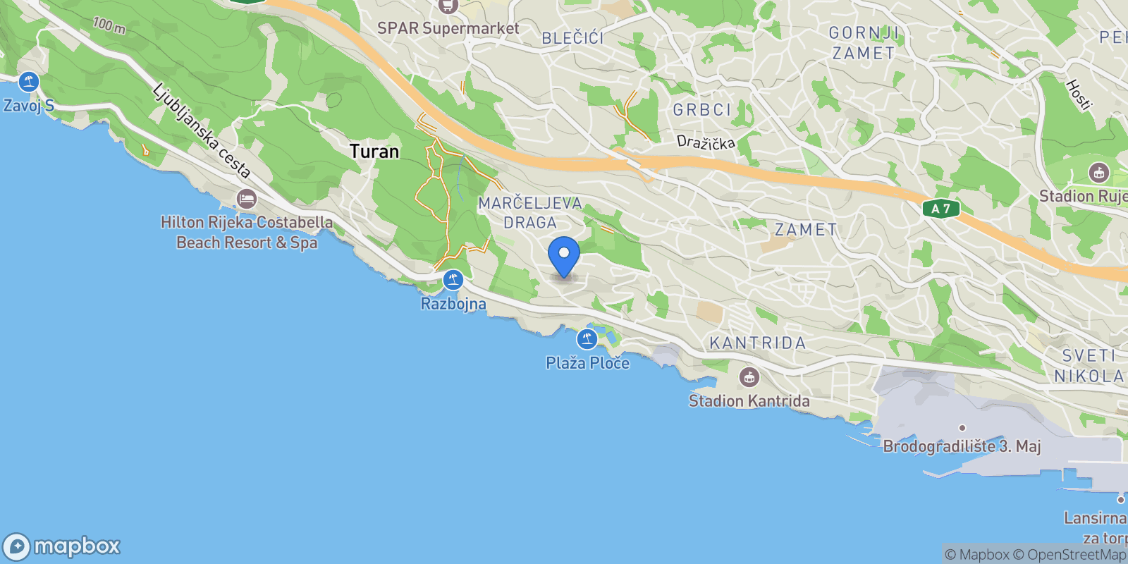 Map showing Mjesni odbor Kantrida, Grad Rijeka, Primorje-Gorski Kotar County.