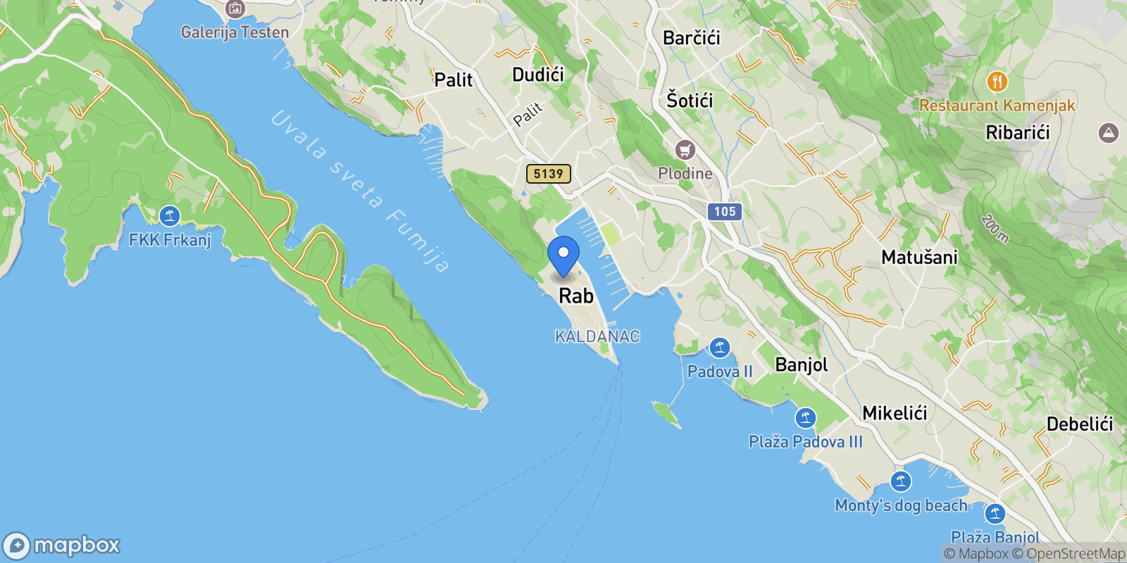 Map showing Rab, Primorje-Gorski Kotar County, Croatia.