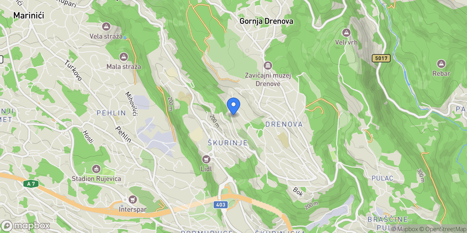 Map showing Mjesni odbor Drenova, Grad Rijeka, Primorje-Gorski Kotar County.