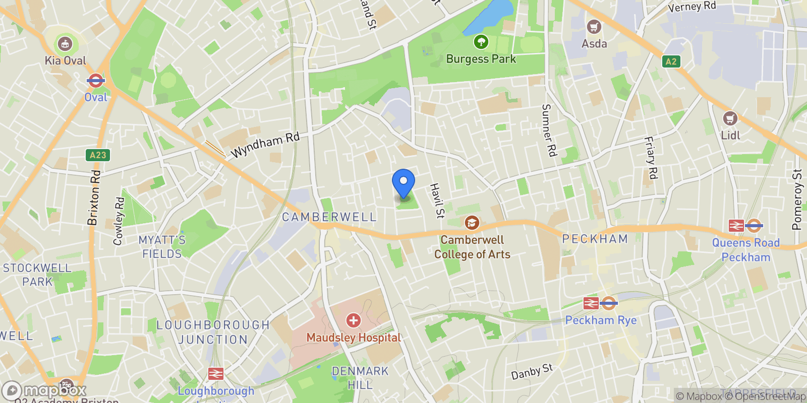 Map showing Grove Park, Camberwell, SE5, London, England, United Kingdom.