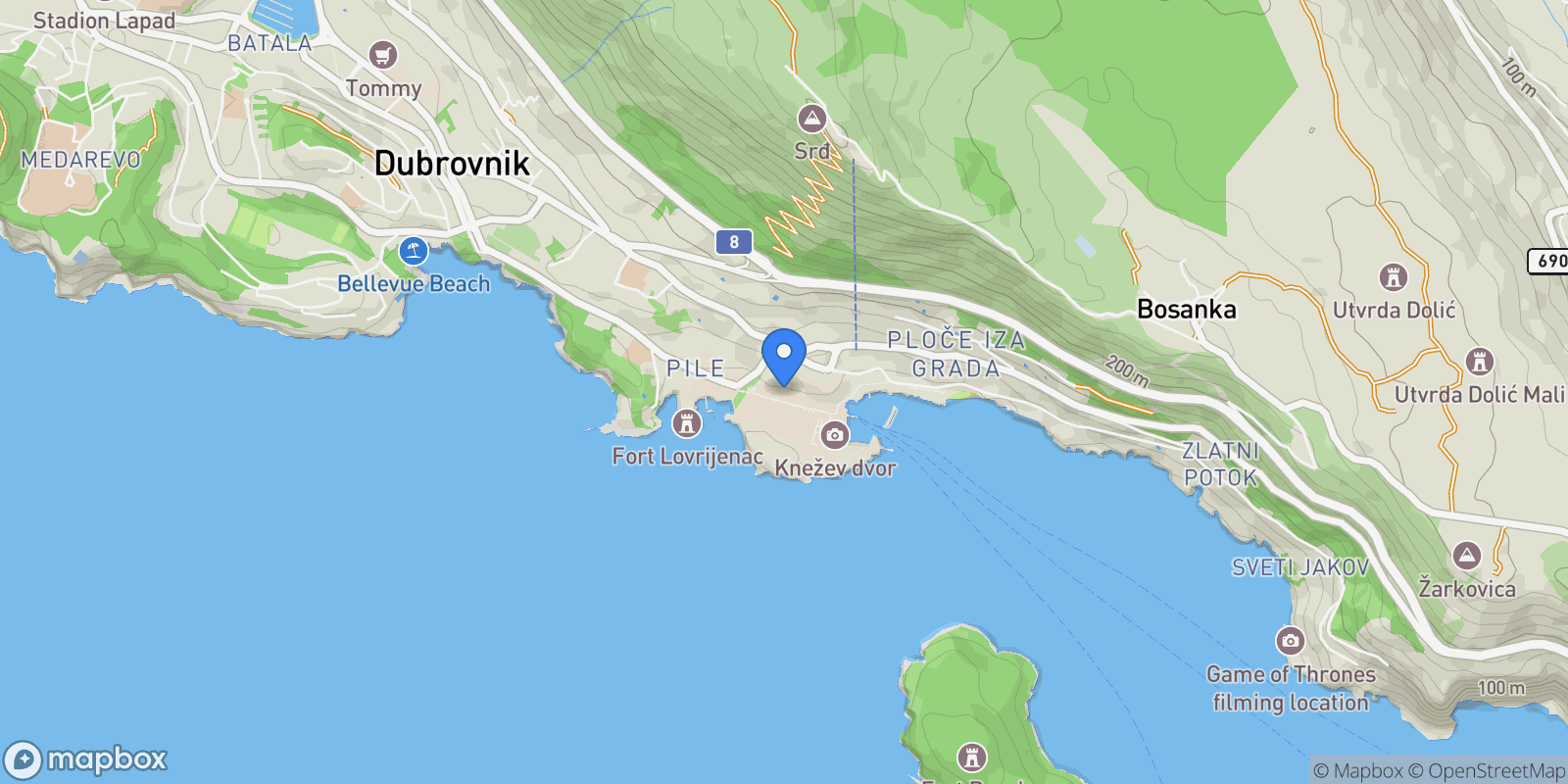 Map showing Gradski kotar Grad, Dubrovnik, Dubrovnik-Neretva County.