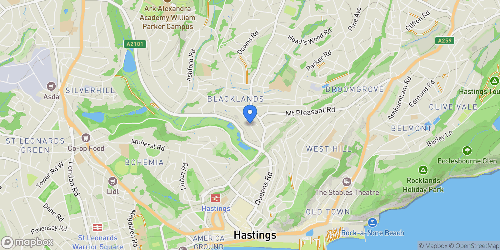 Map showing Baldslow Road, Hastings, England, United Kingdom.