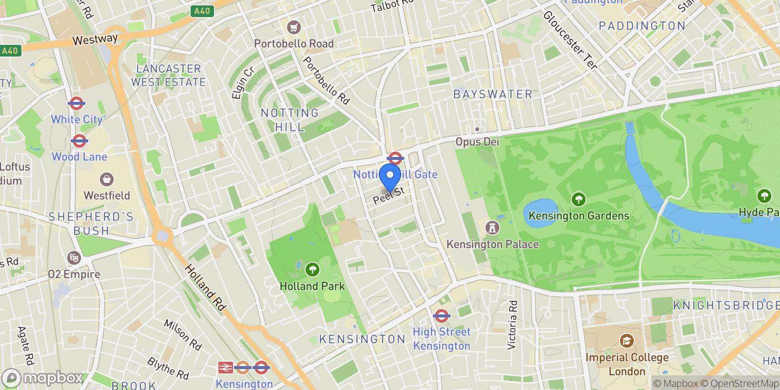 Map showing Peel Street, London, England, United Kingdom.
