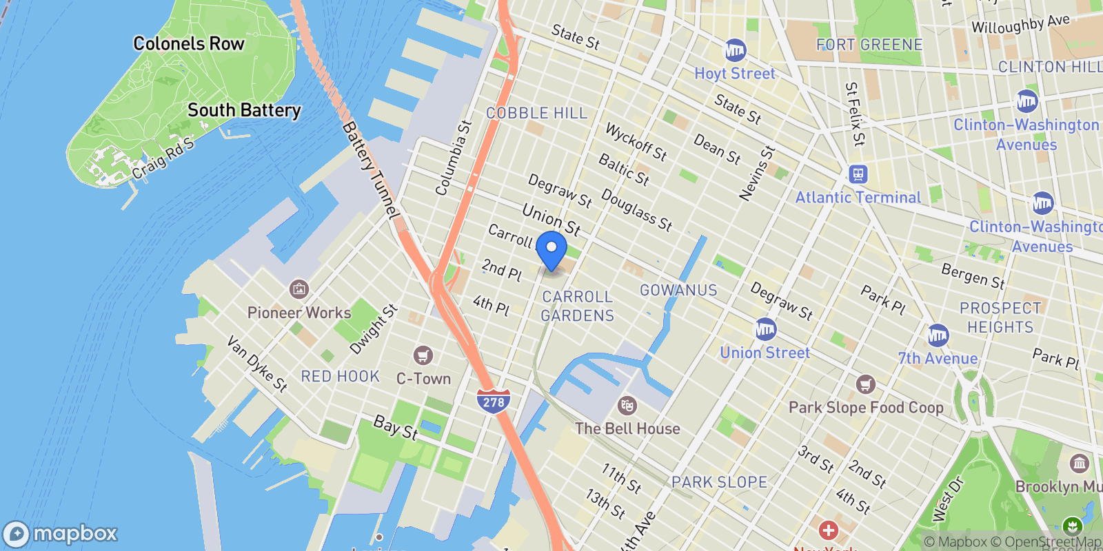 Map showing 112 1st Place, Brooklyn, NY 11231, New York, New York, United States.