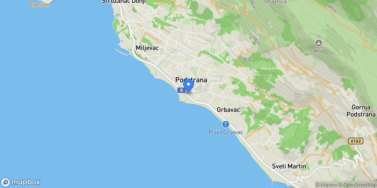 Map showing Grljevac, Split-Dalmatia County, Croatia.