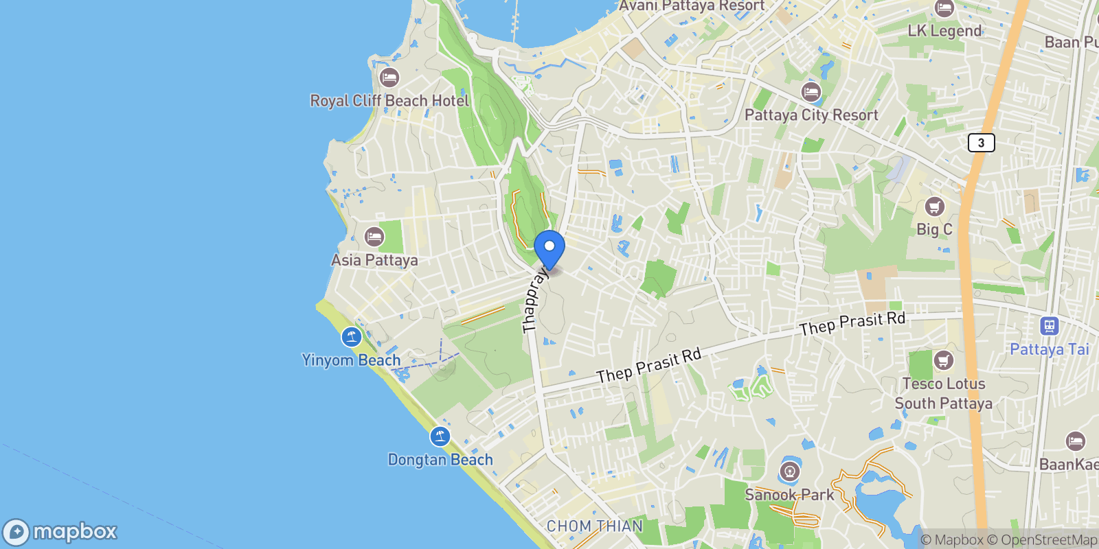 Map showing Chonburi,, Pattaya City, Chon Buri, Thailand.