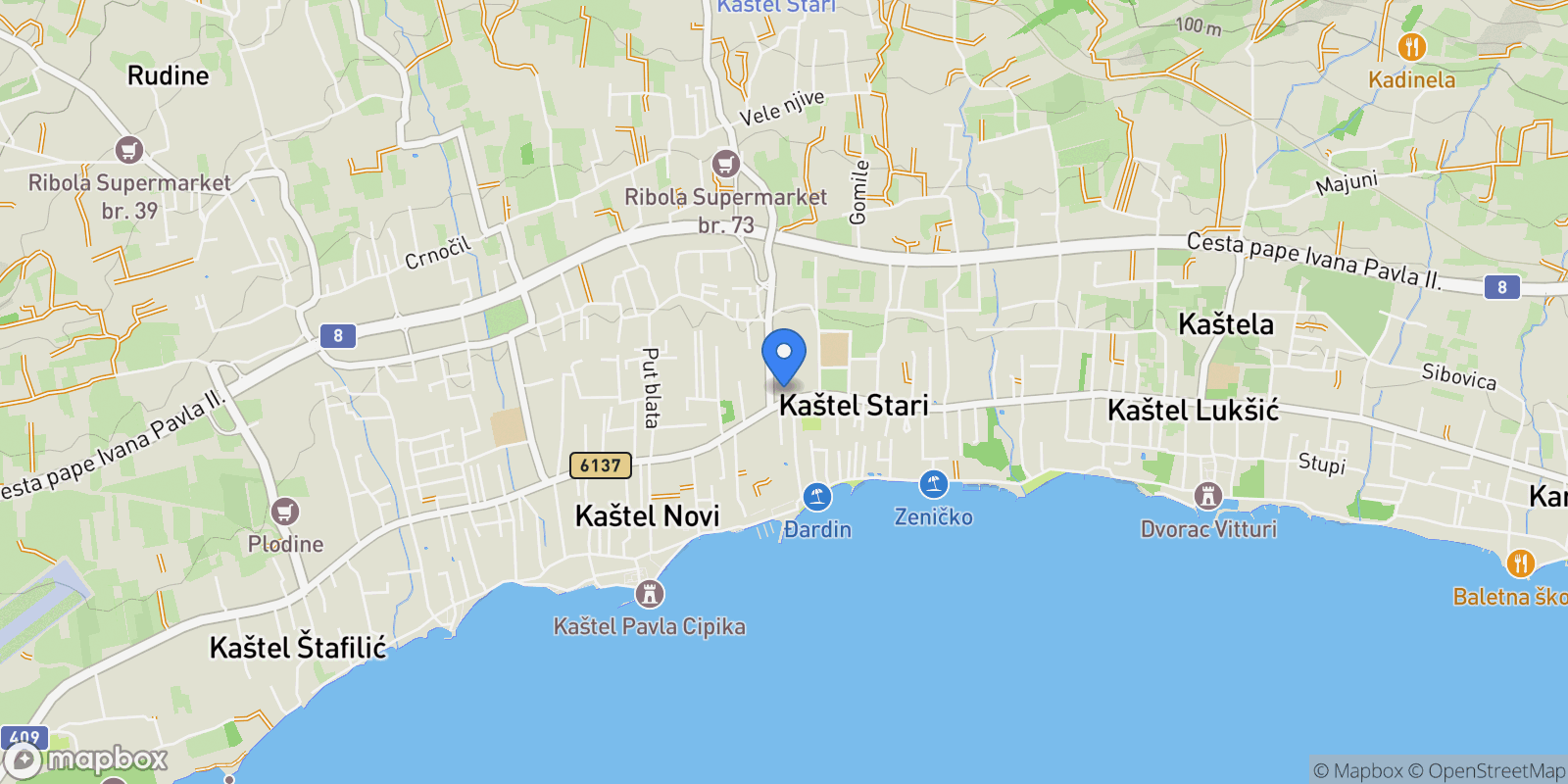 Map showing Kastel Stari, Split-Dalmatia County, Croatia.