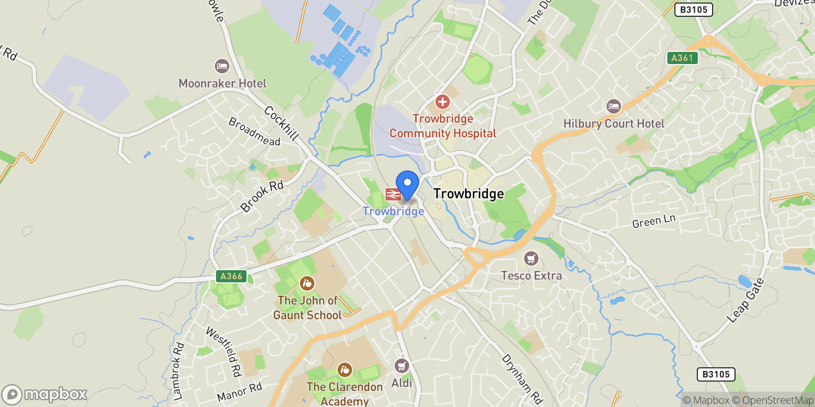 Map showing Stallard Street, Trowbridge, England, United Kingdom.