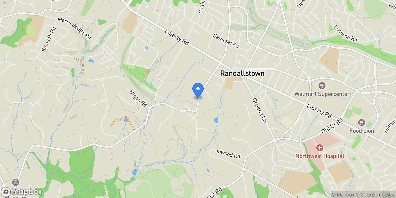 Map showing 3320 Offutt Rd, RANDALLSTOWN, MD 21133, Randallstown, Maryland, United States.