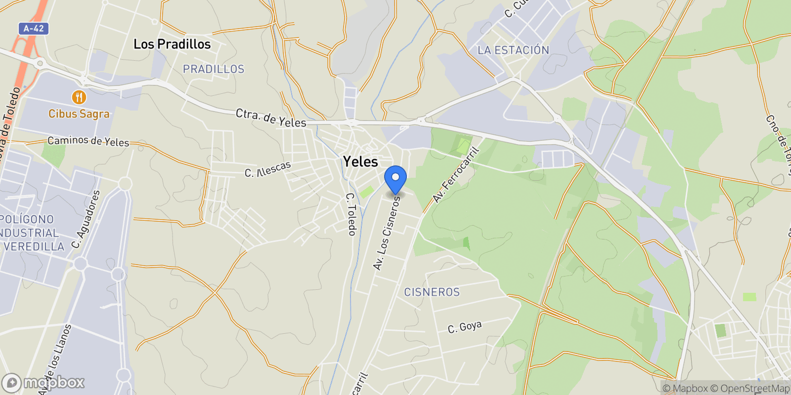 Map showing Avenida de los Cisneros, 18, Yeles, Castile-La Mancha, Spain.