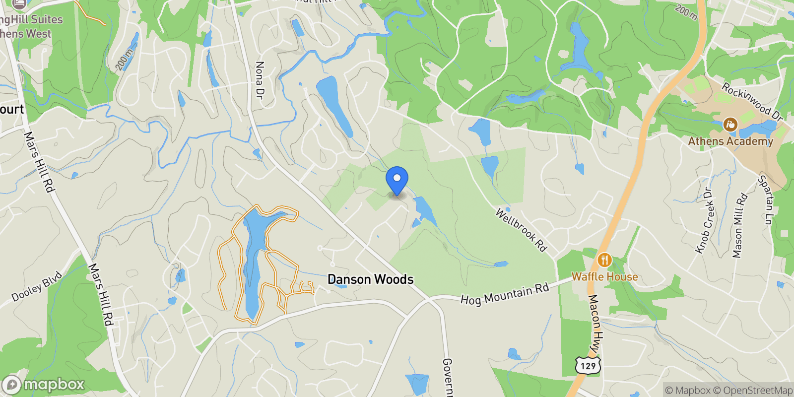 Map showing 2481 Lakewood Manor Drive, Athens, GA 30606, Bogart, Georgia, United States.