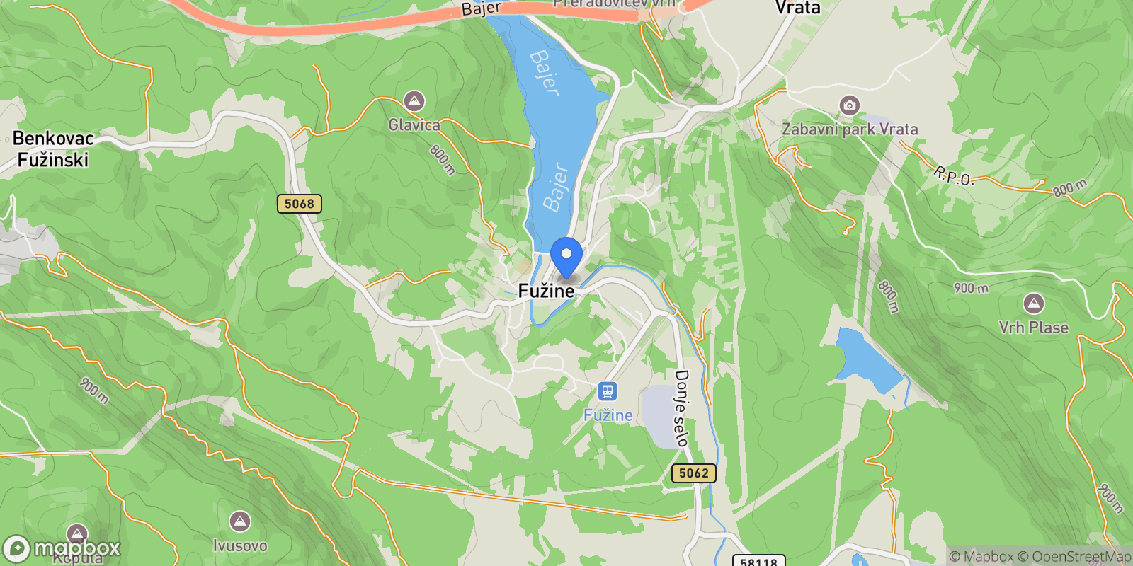 Map showing Opcina Fuzine, Primorje-Gorski Kotar County, Croatia.