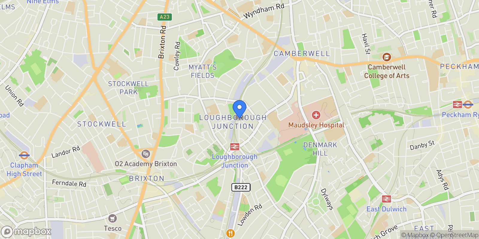 Map showing Flaxman Road, London, England, United Kingdom.