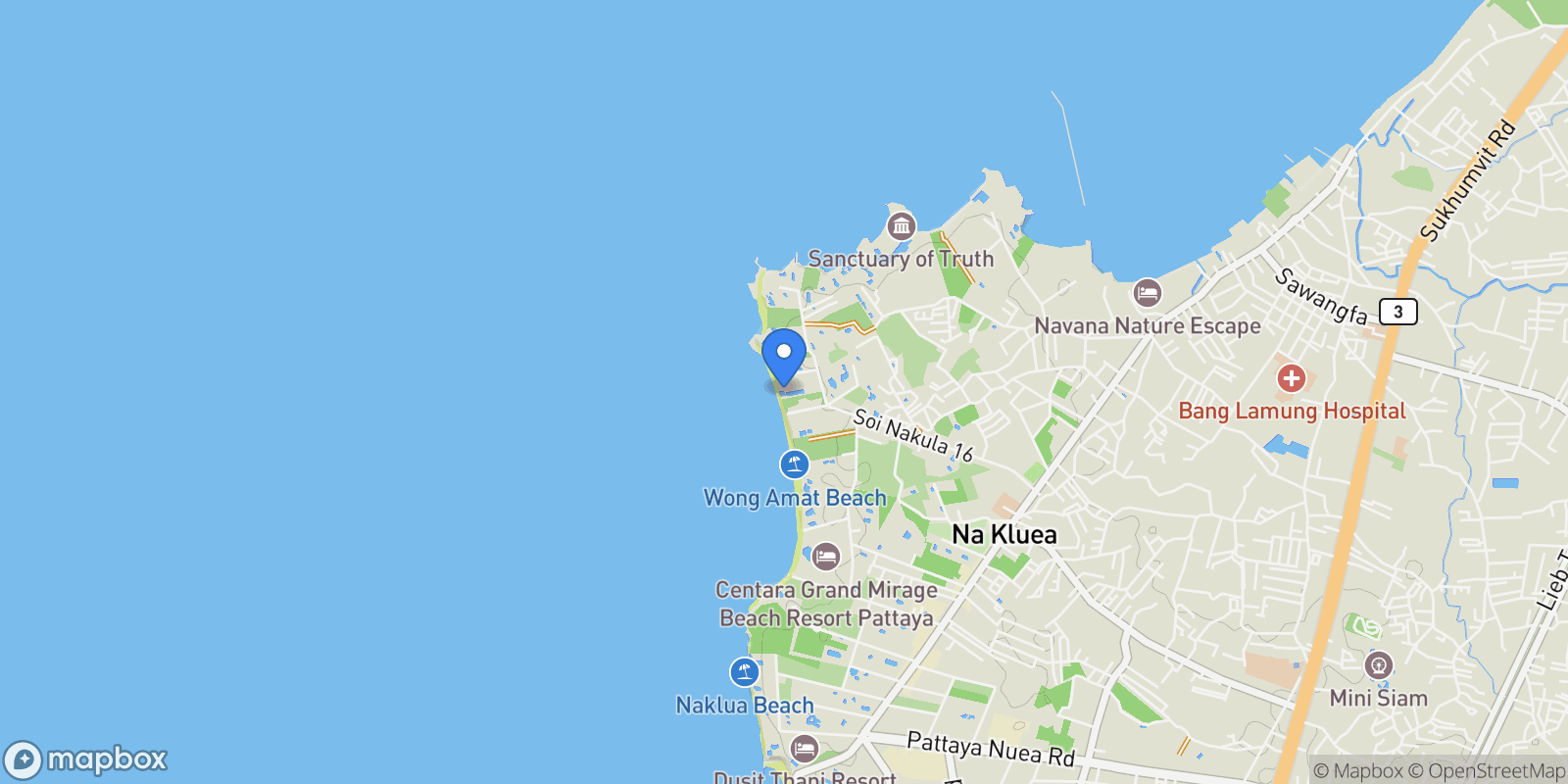 Map showing Chonburi,, Pattaya City, Chon Buri, Thailand.