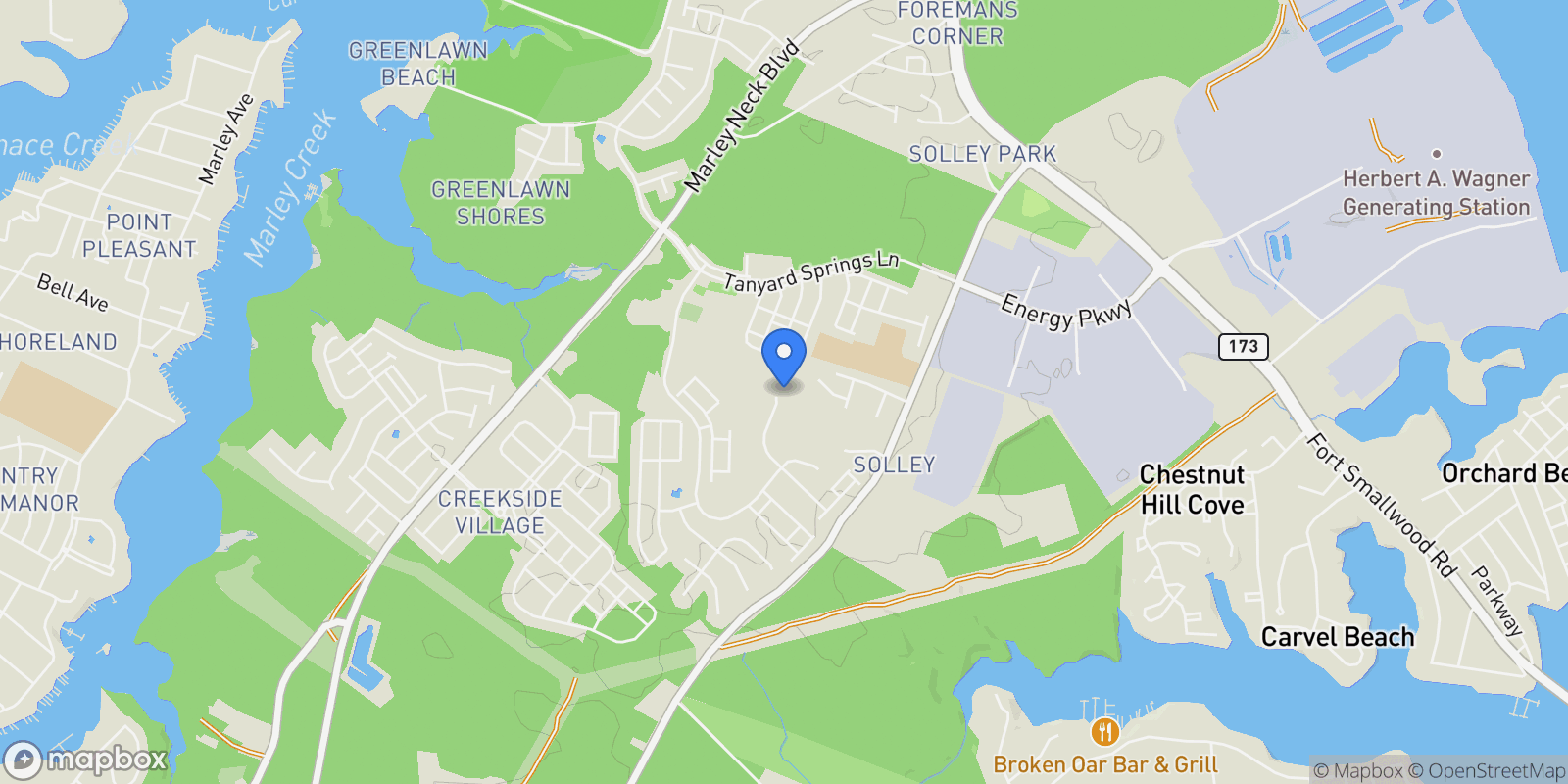 Map showing 7207 Stallings Dr, GLEN BURNIE, MD 21060, Glen Burnie, Maryland, United States.