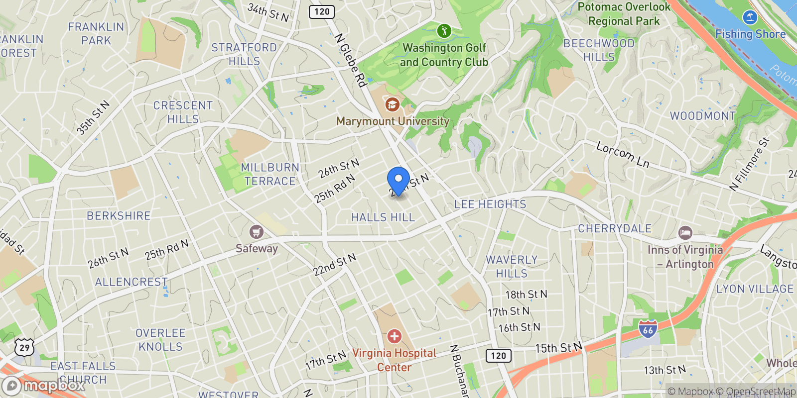 Map showing 2323 N Burlington Street, Arlington, VA 22207, Arlington, Virginia, United States.
