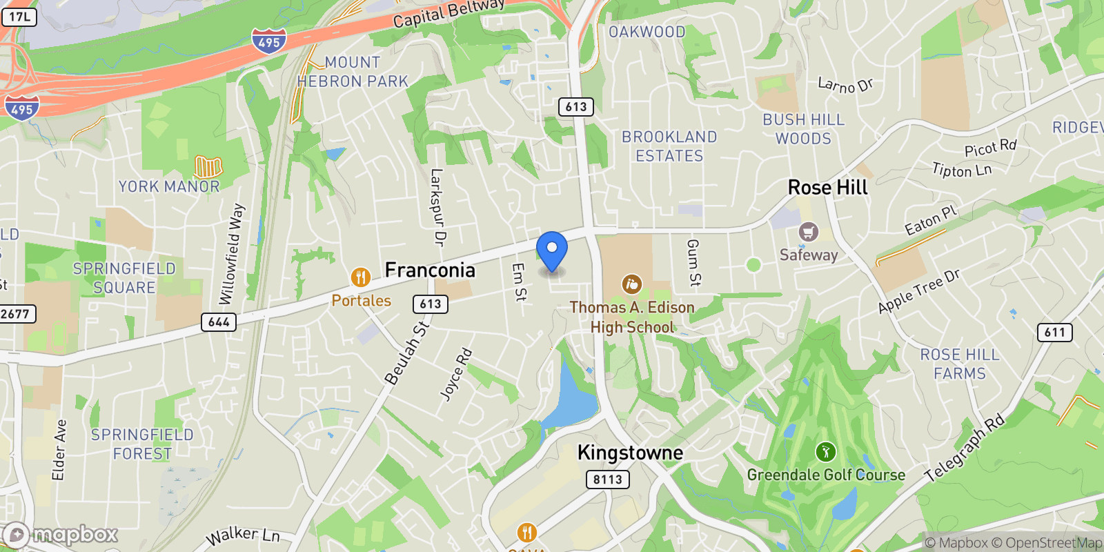 Map showing 6044 Masondale Road, Alexandria, VA 22315, Groveton, Virginia, United States.
