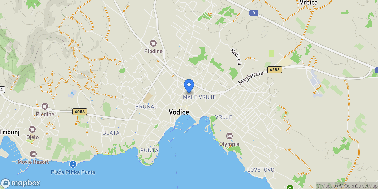 Map showing Vodice, Sibenik-Knin County, Croatia.