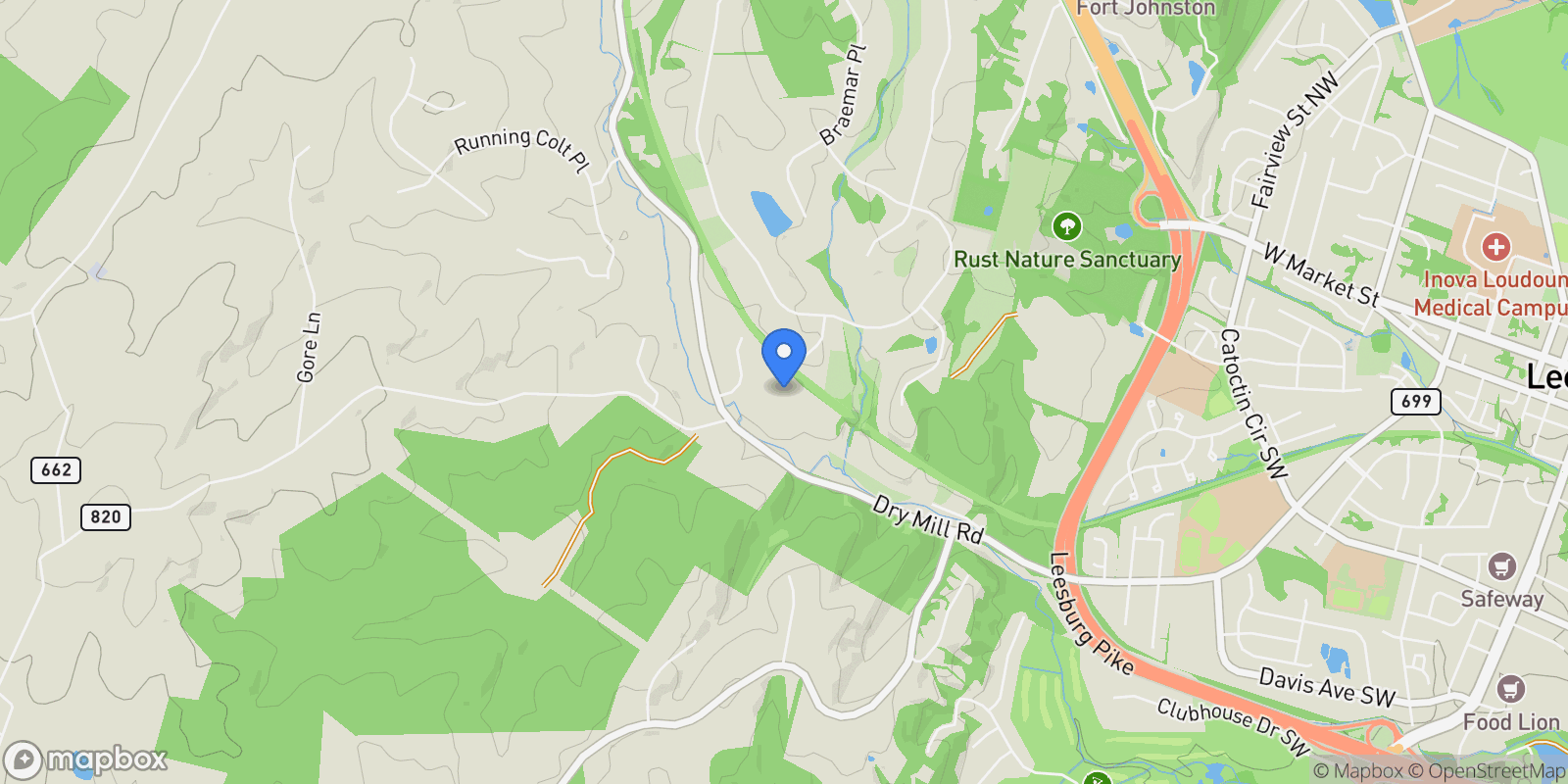 Map showing 18132 Shenstone Run Court, Leesburg, VA 20175, Leesburg, Virginia, United States.