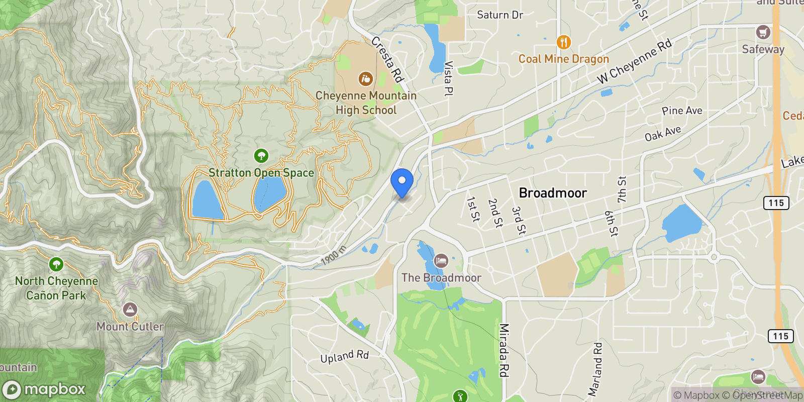 Map showing 1515 W Cheyenne Road , Colorado Springs, CO 80906, Colorado Springs, Colorado, United States.