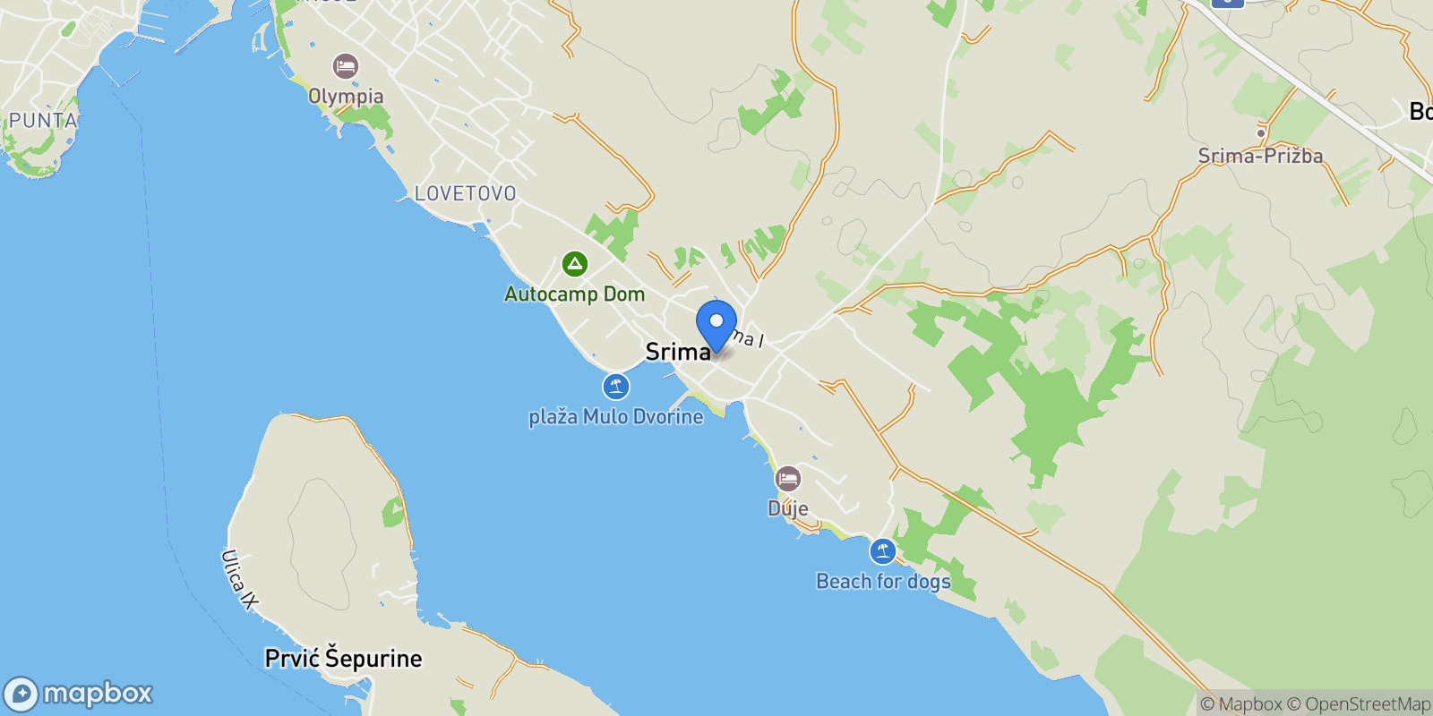 Map showing Srima, Sibenik-Knin County, Croatia.
