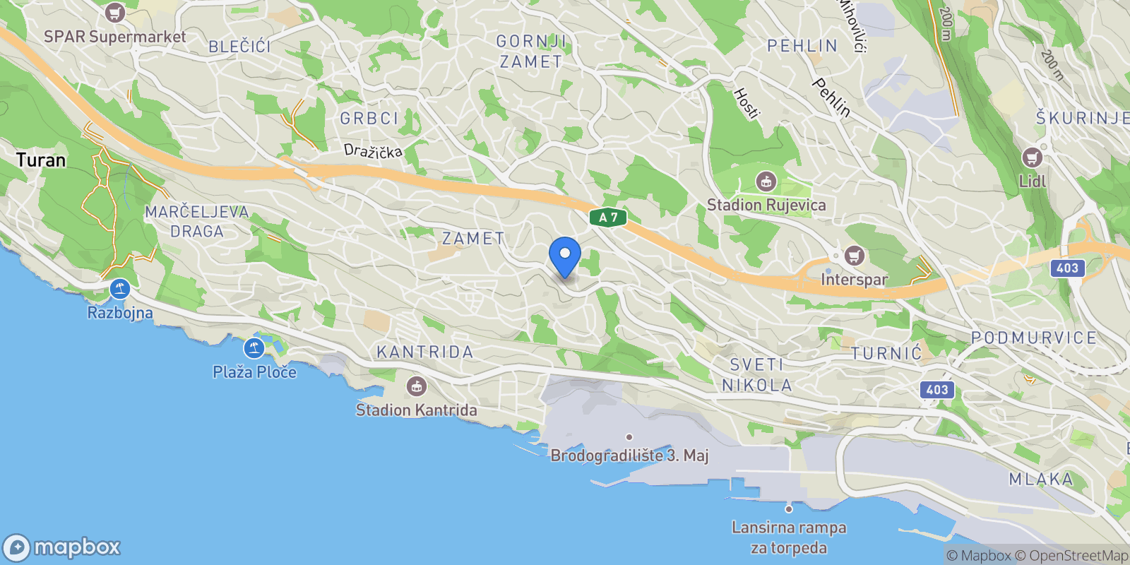 Map showing Mjesni odbor Zamet, Grad Rijeka, Primorje-Gorski Kotar County.
