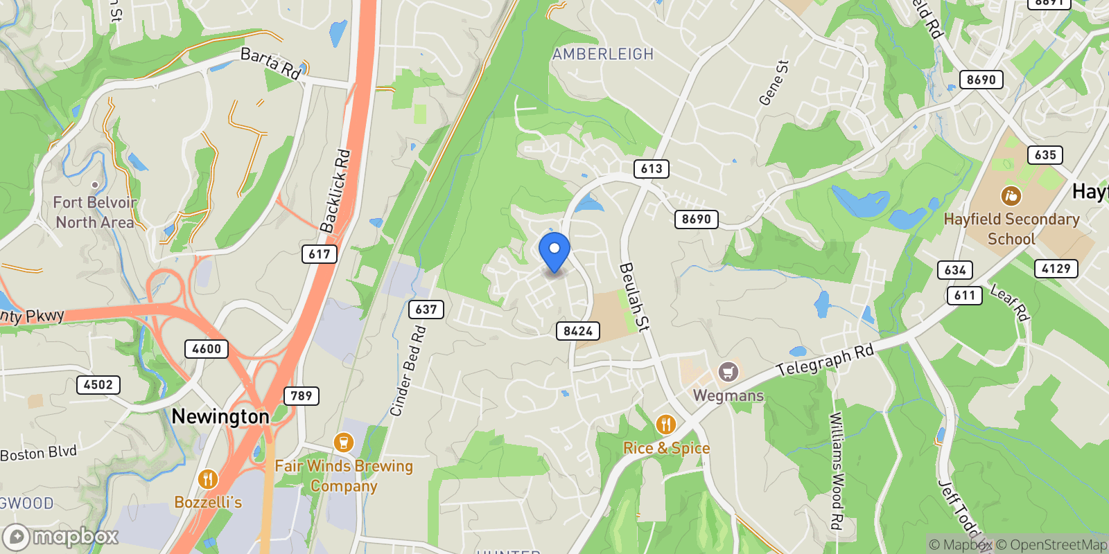 Map showing 6622 Patent Parish Lane, Alexandria, VA 22315, Groveton, Virginia, United States.