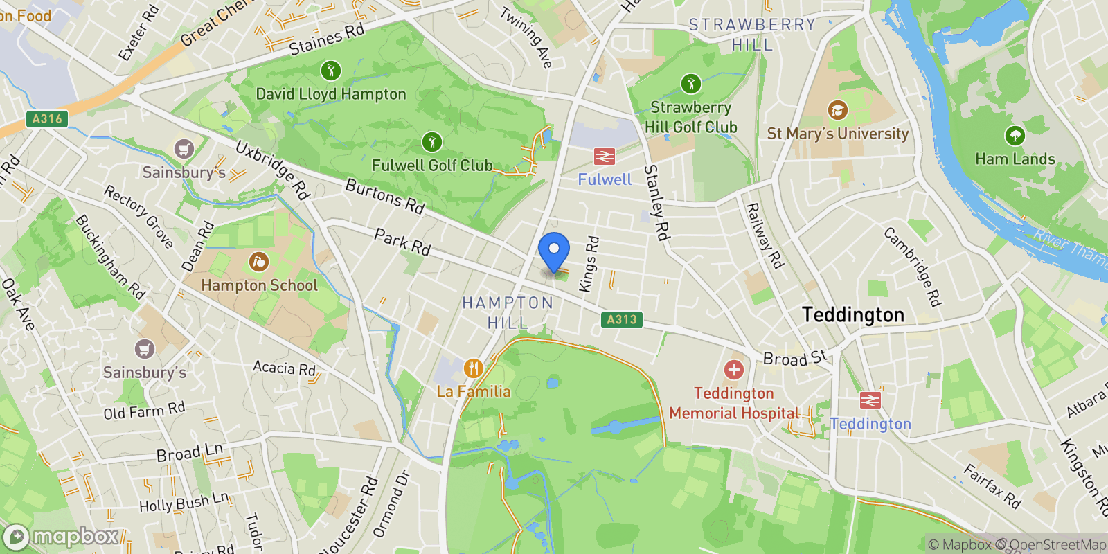 Map showing Alpha Road, Teddington, England, United Kingdom.