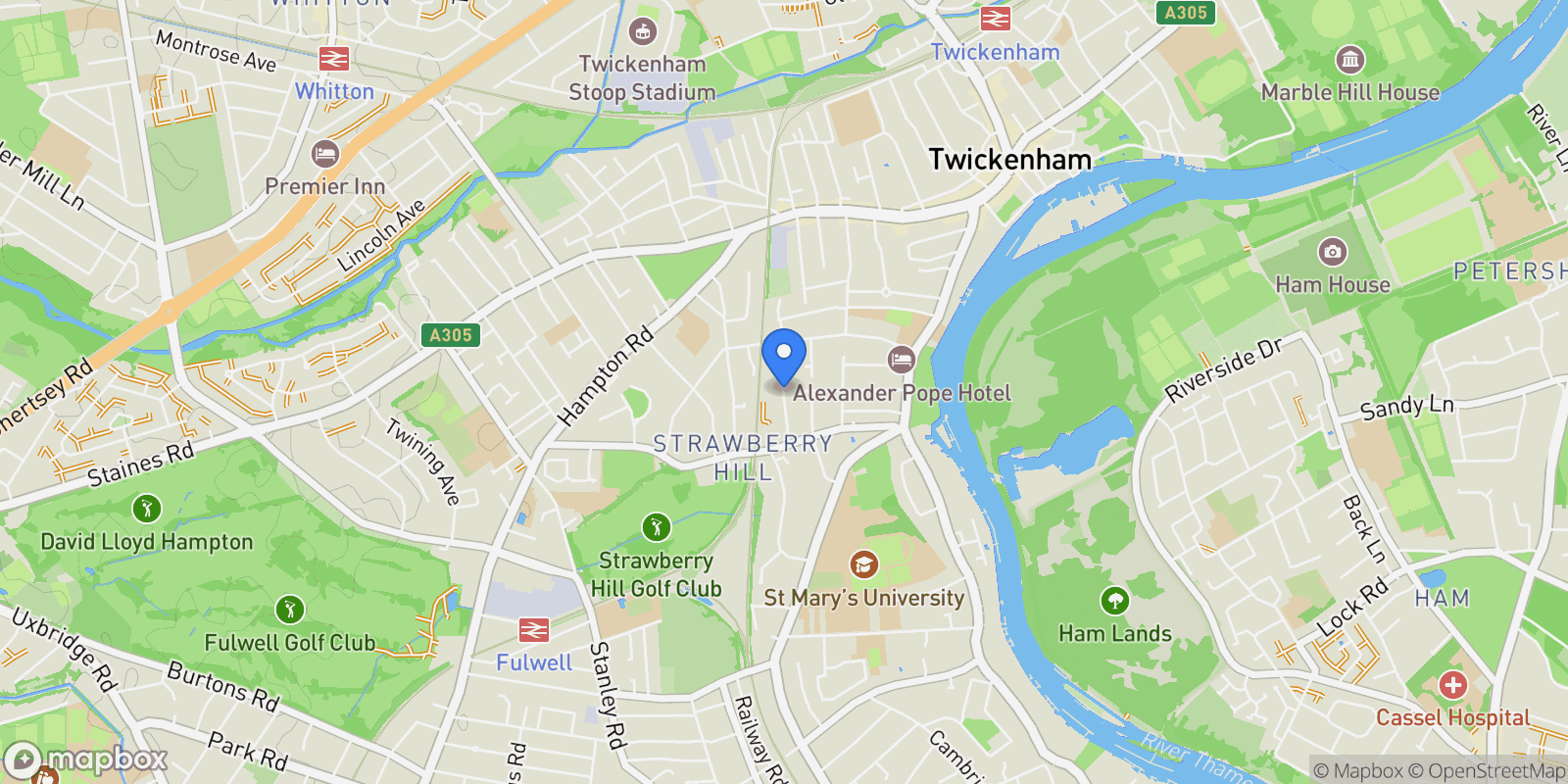 Map showing Orford Gardens, Strawberry Hill, Twickenham, England, United Kingdom.