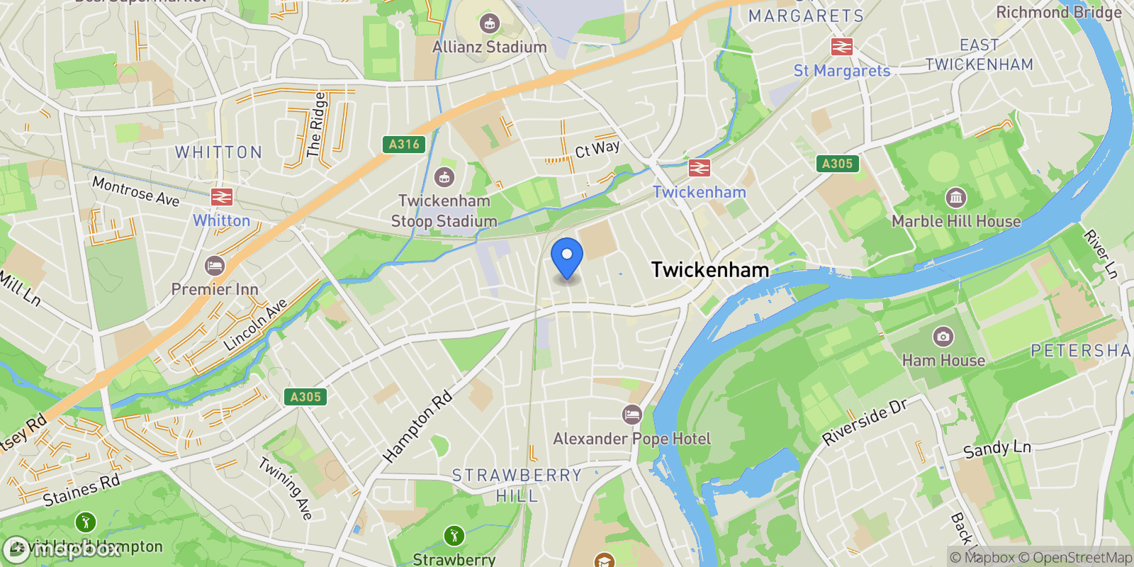 Map showing Laurel Avenue, Twickenham, England, United Kingdom.