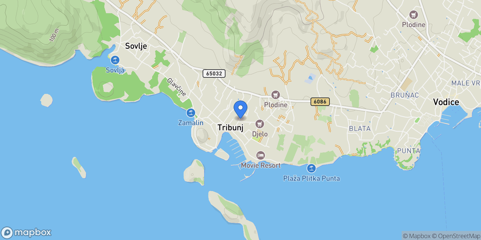 Map showing Tribunj, Sibenik-Knin County, Croatia.