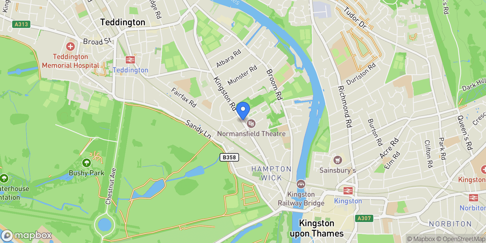 Map showing Kingston Road, Teddington, Teddington, England, United Kingdom.