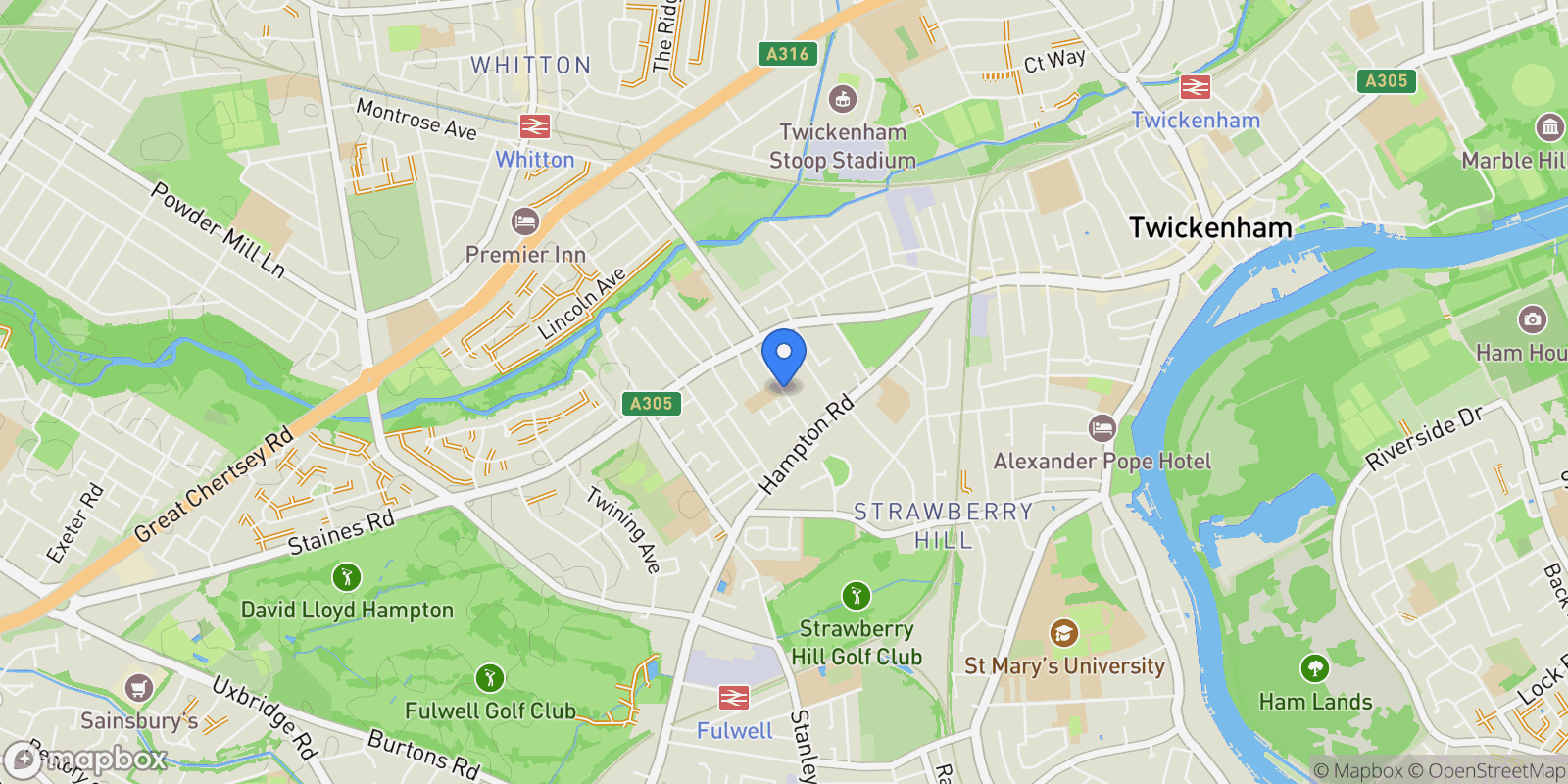Map showing Third Cross Road, Twickenham, England, United Kingdom.